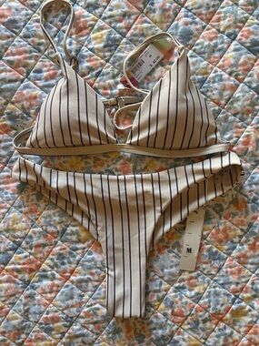 Spyder Cream Bikini with Brown Stripes